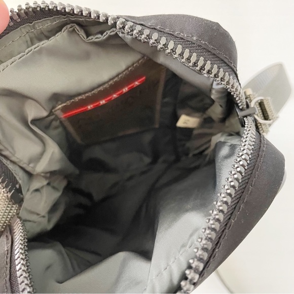 Prada 90s archive black tech fabric gray trim small multi pocket crossbody bag - Picture 5 of 9